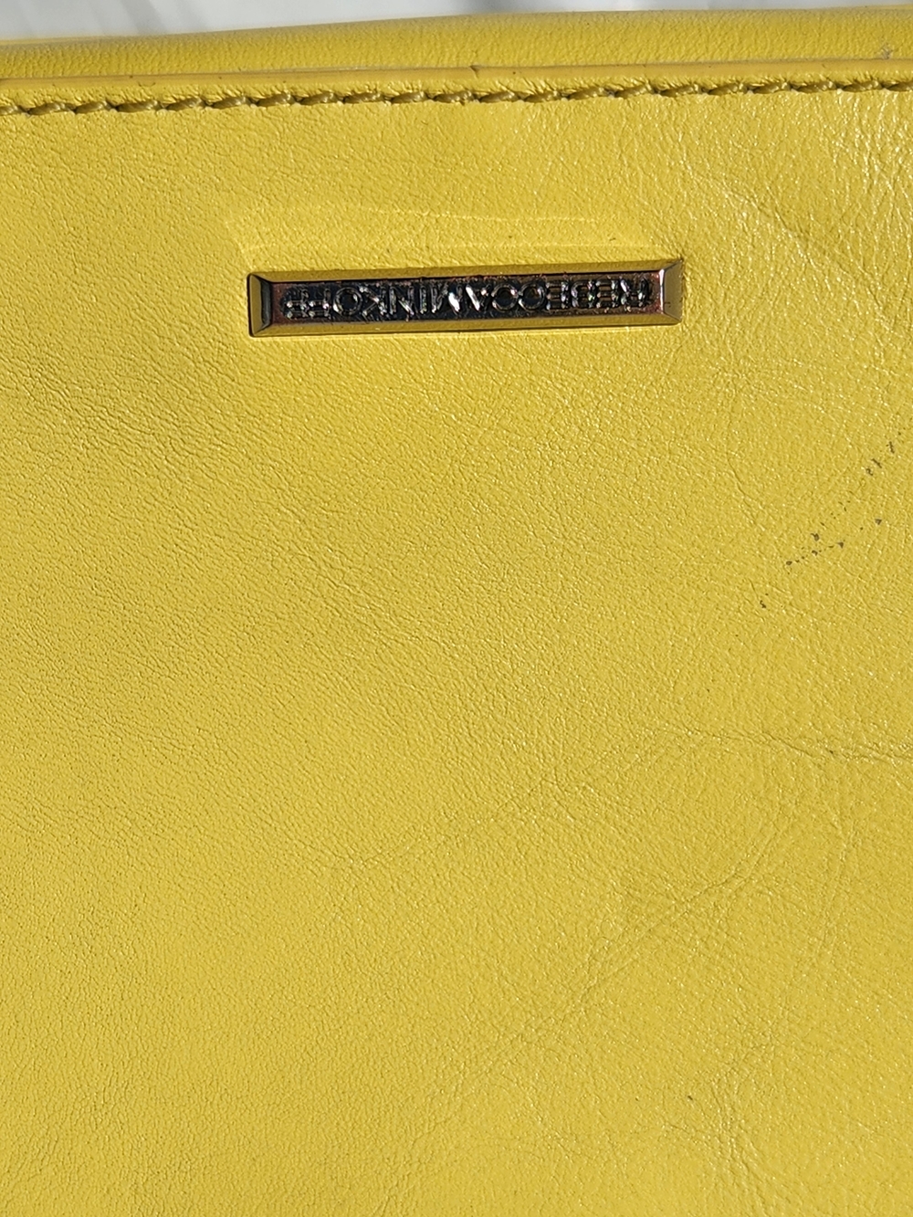 Rebecca Minkoff Yellow Quilted Shoulder Bag w Chain Strap & Free Bag Scarf/Charm - Picture 6 of 16